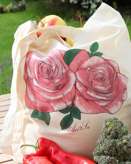 Einkaufstasche bedruckt mit Rosenmotiv